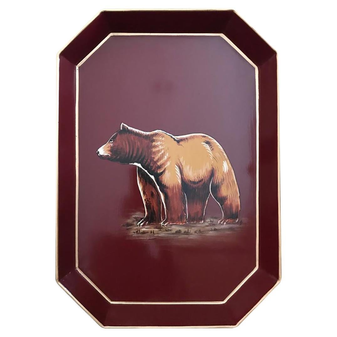 Vassoio in ferro dipinto a mano con orso