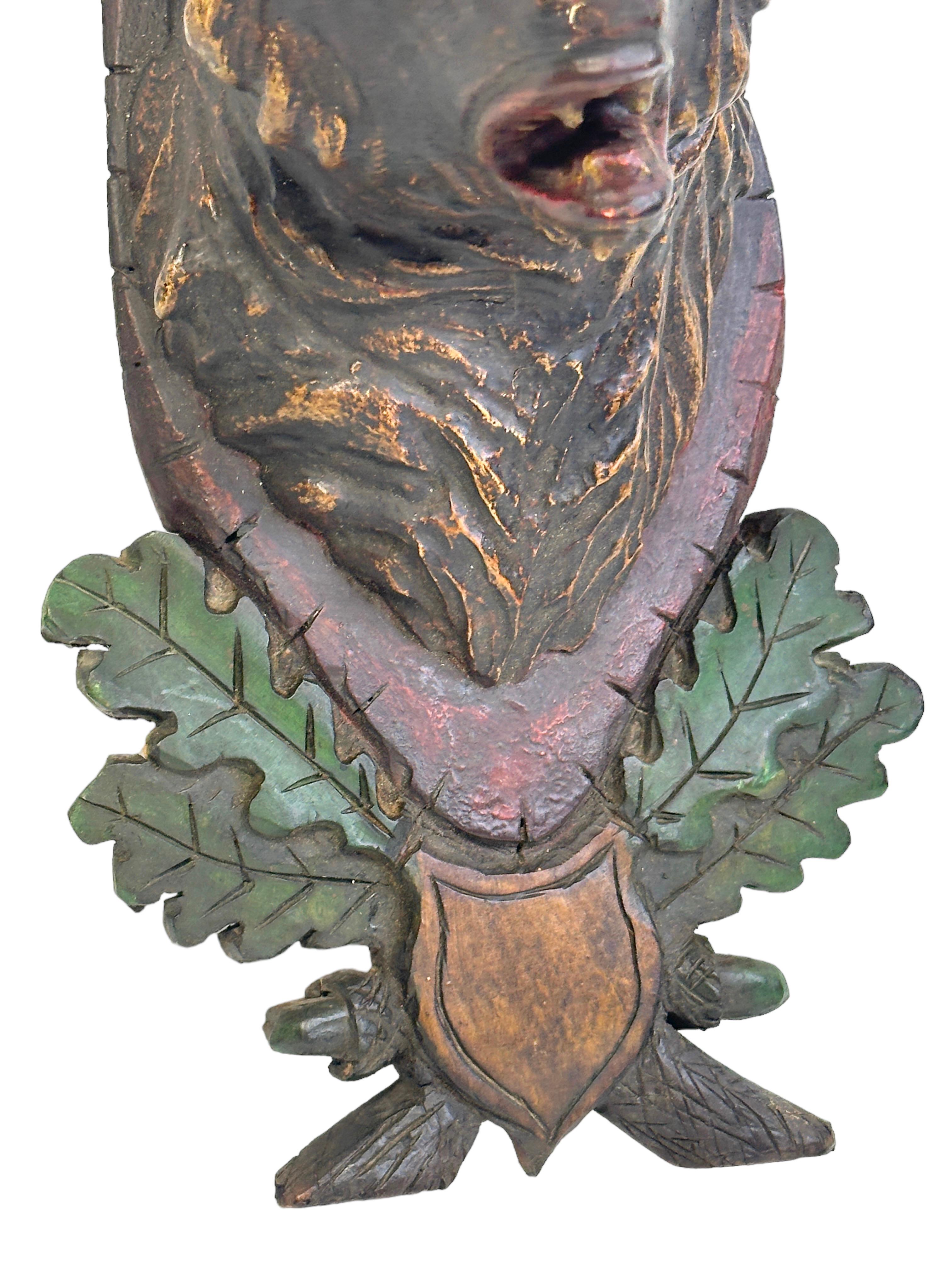 Bear Head Black Forest Hand Carved Folk Art Wooden Trophy, 19th Century For Sale 2