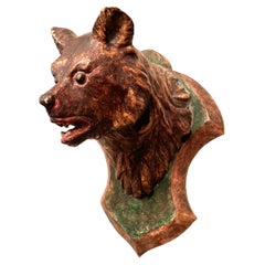 Tête d'ours Black Forest Trophée en bois sculpté à la main, 19e siècle