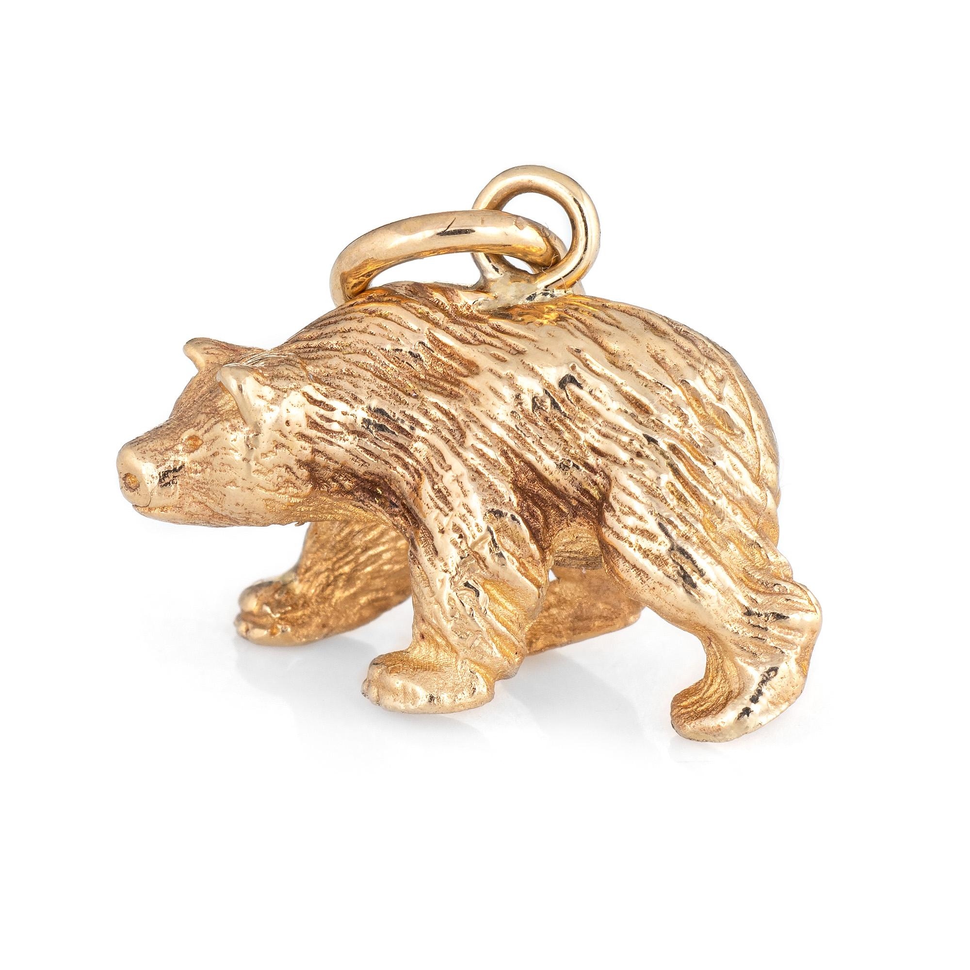 Modern Bear Pendant Charm Vintage 14k Yellow Gold Estate Fine Animal Jewelry Solid