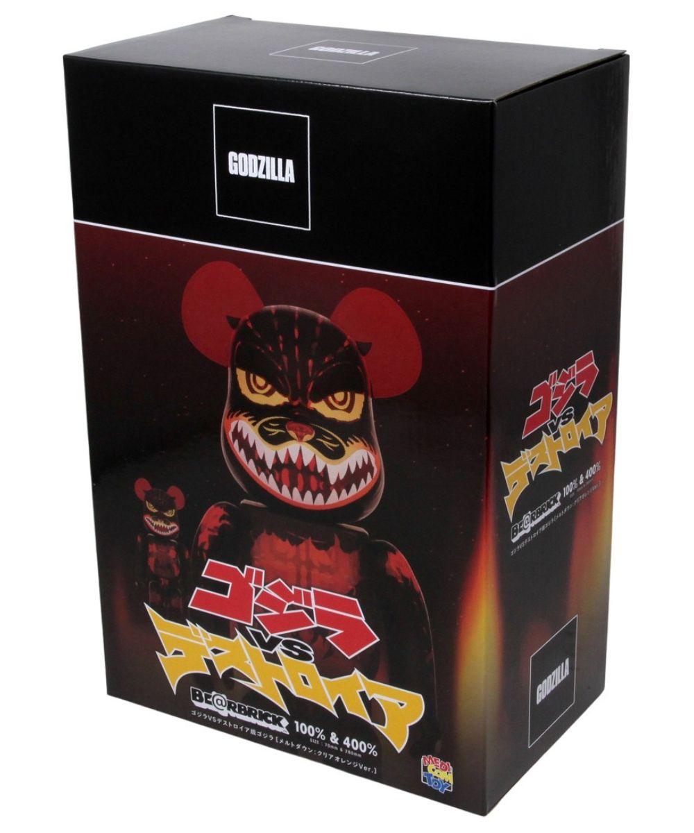100%/400 % Godzilla dévorant orange clair - Art urbain Sculpture par Bearbrick