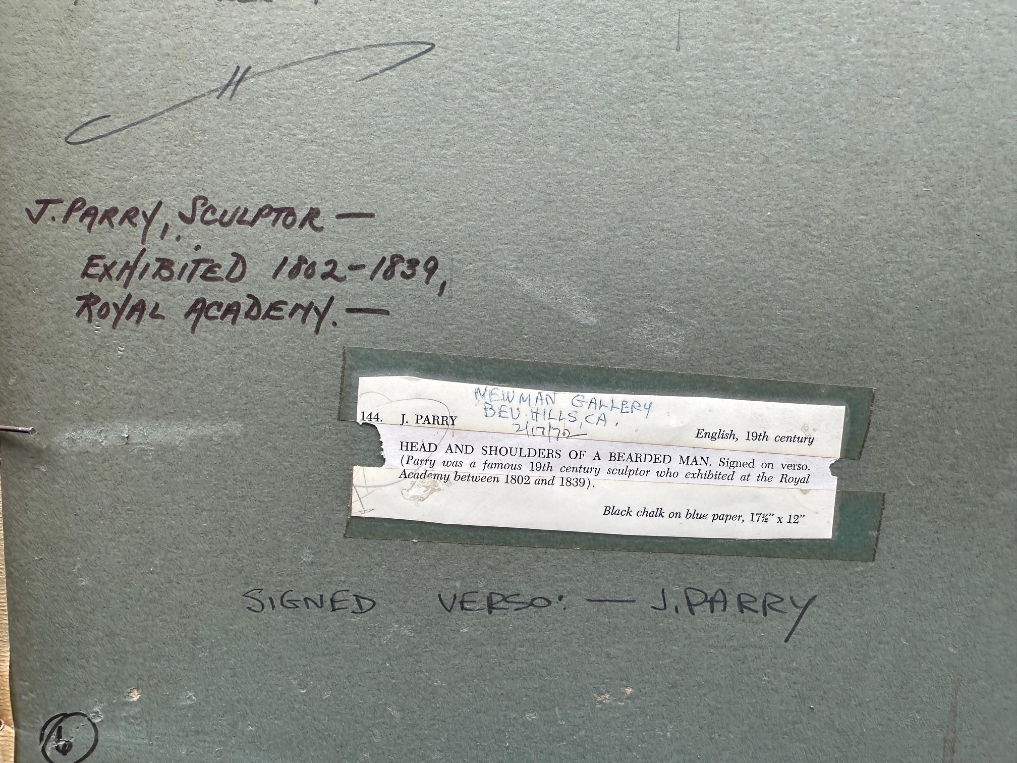 Hombre Barbudo Enmarcado, Arte Coleccionista de Pared Tiza Negra Sobre Papel Firmado J. Parry CA en venta 4