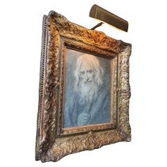 Homme barbu encadré, art mural de Collector craie noire sur papier signé J. Parry CA