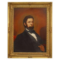 Bearded Man Portrait, Hand-Painted Victorian Style, Late 20th Century