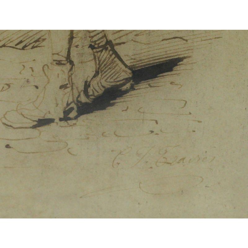 Européen Drawing au stylo à crayon et à l'encre ourlé de Charles Joseph Travies De Villers en vente
