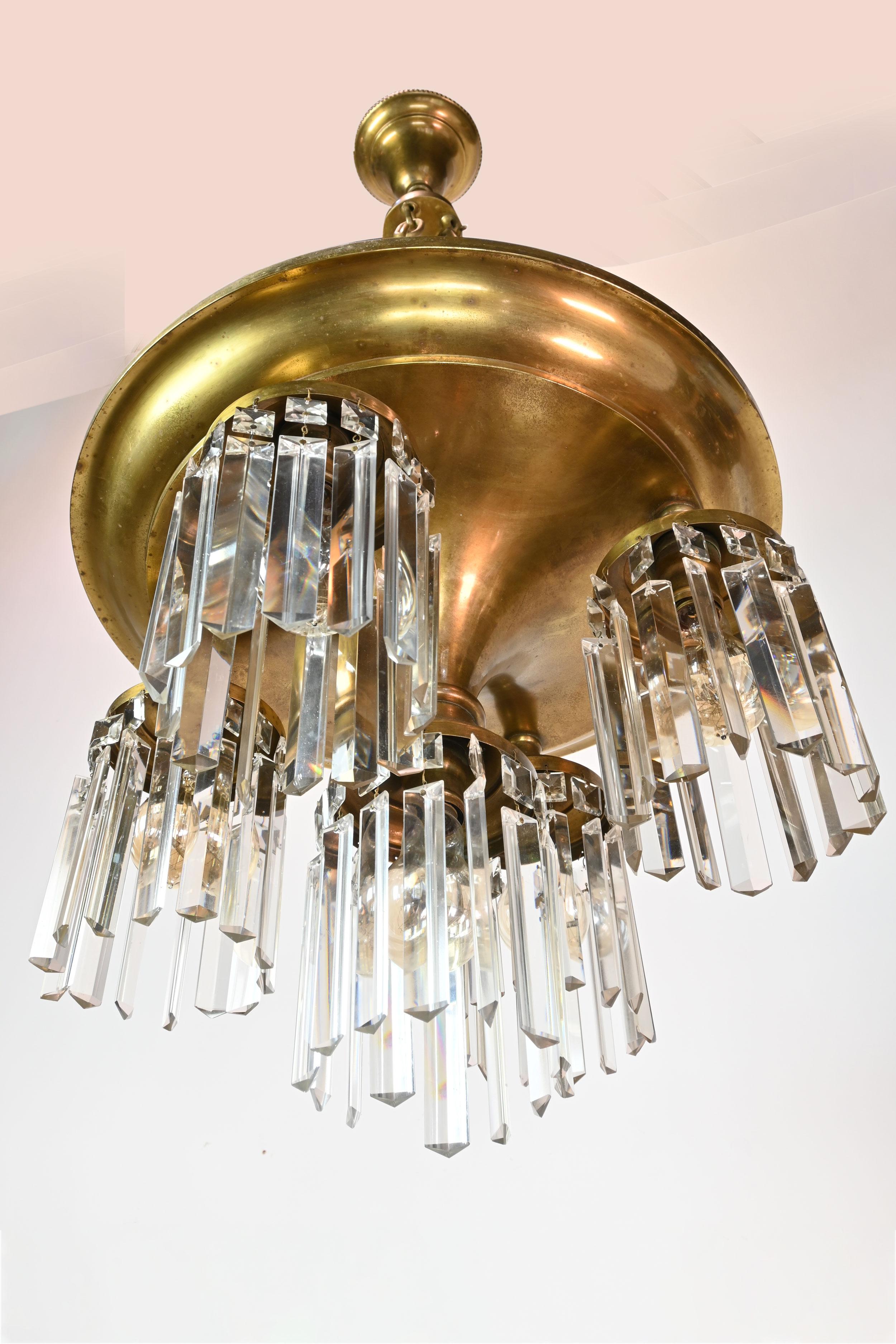 Hand-Crafted Beardslee Brass 5 Light Chandelier with Cut Crystals