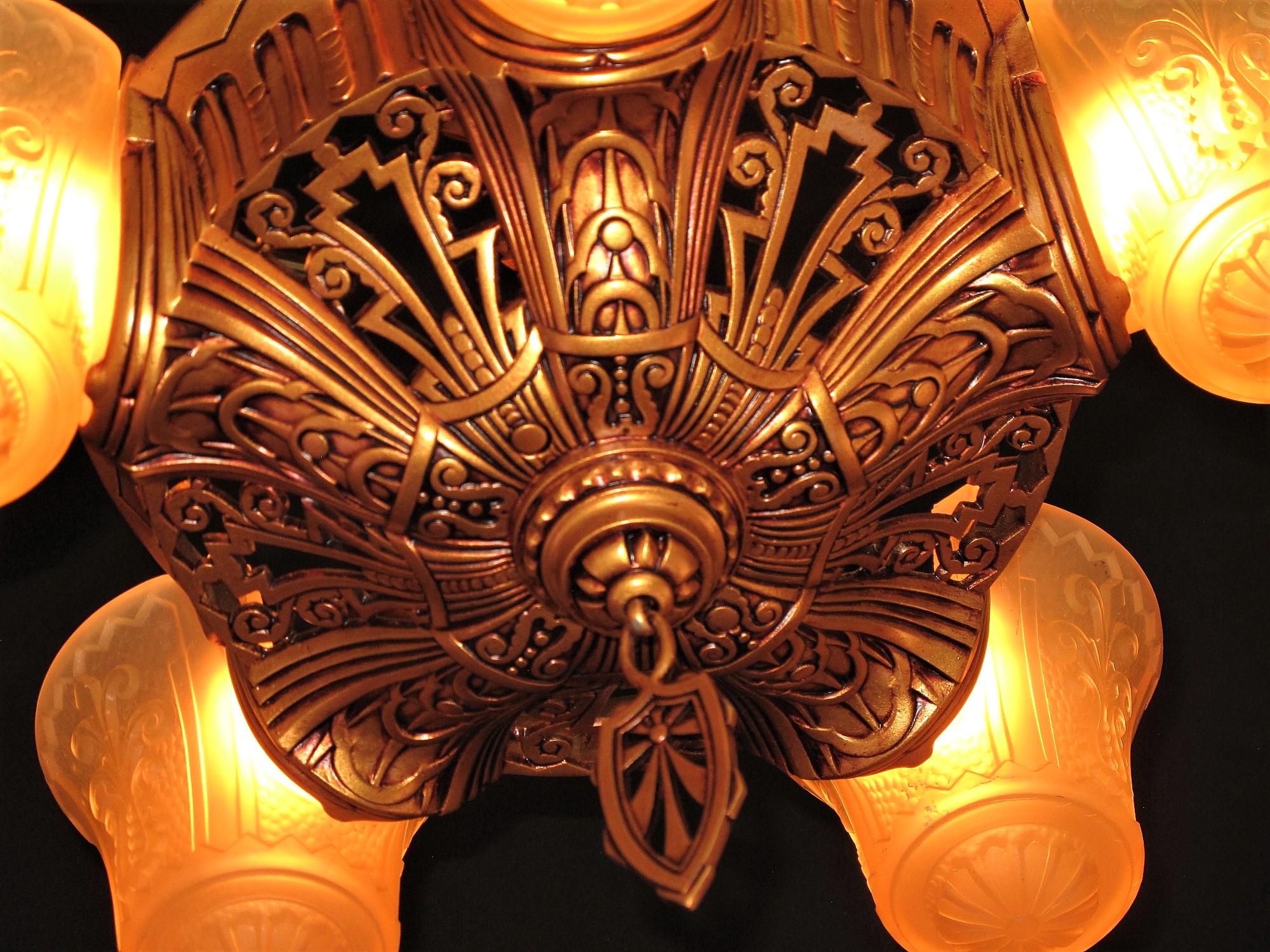 Aluminum Beardslee of Chicago 5 Slip Shade Fixture, circa 1934, 2 Available For Sale