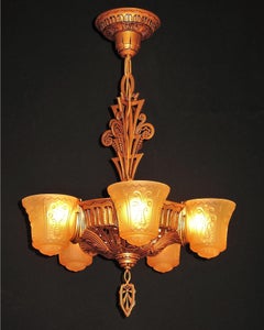Beardslee of Chicago 5 Slip Shade Fixture, circa 1934, 2 Available