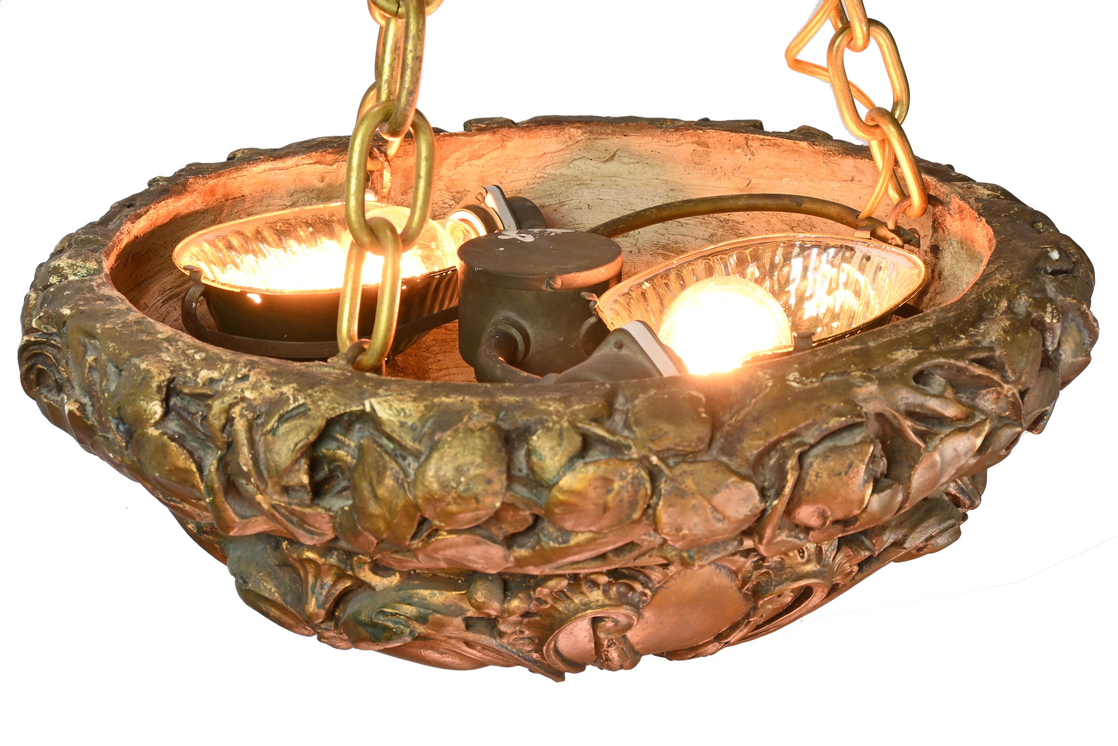 American Beardslee Reflective Gesso Bowl Chandelier For Sale