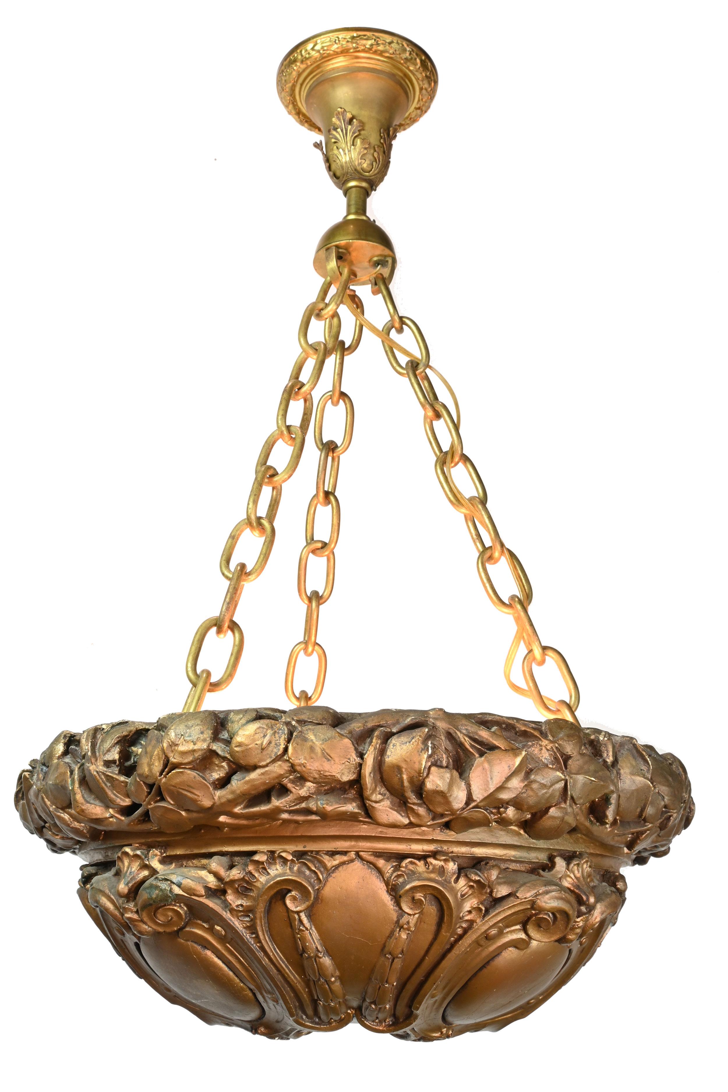 Early 20th Century Beardslee Reflective Gesso Bowl Chandelier For Sale