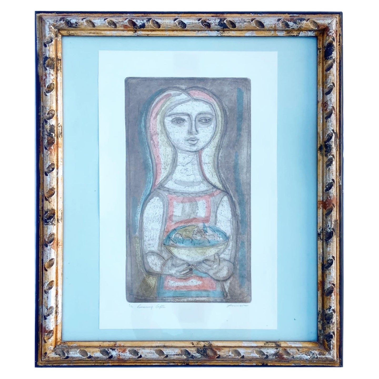 Mit Geschenken, gerahmte Lithographie 3/90 von Irving Amen