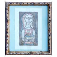 Mit Geschenken, gerahmte Lithographie 3/90 von Irving Amen