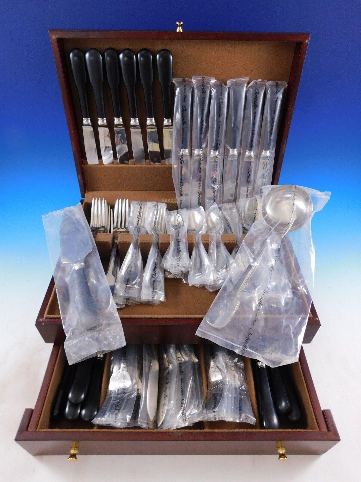 Bearn by Christofle France Stainless Steel Flatware set - 110 pieces. This set includes:

12 Dinner Size Knives, ebony handles, 9 3/4