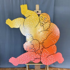BEARPAD "Senza titolo Bubs" Pittura figurativa di grandi dimensioni su masonite tagliata, c. 2020