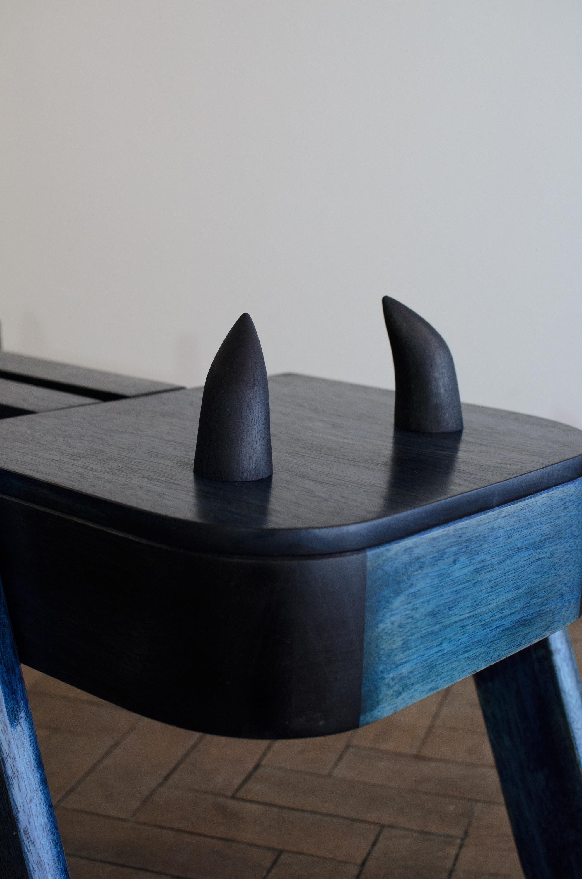 Contemporary Beast, One of a Kind Blue Bench in Brazilian Hardwood For Sale