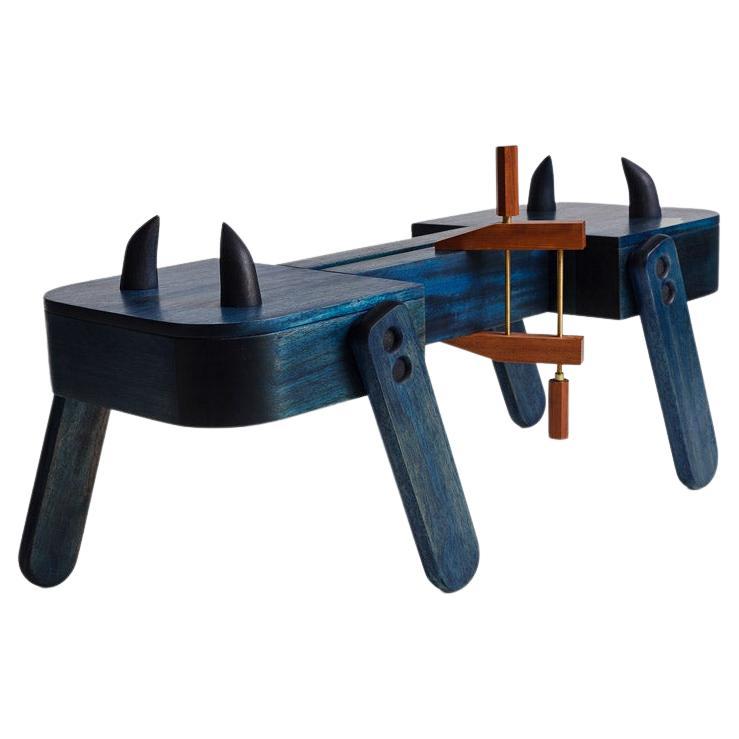 Beast, One of a Kind Blue Bench in Brazilian Hardwood For Sale