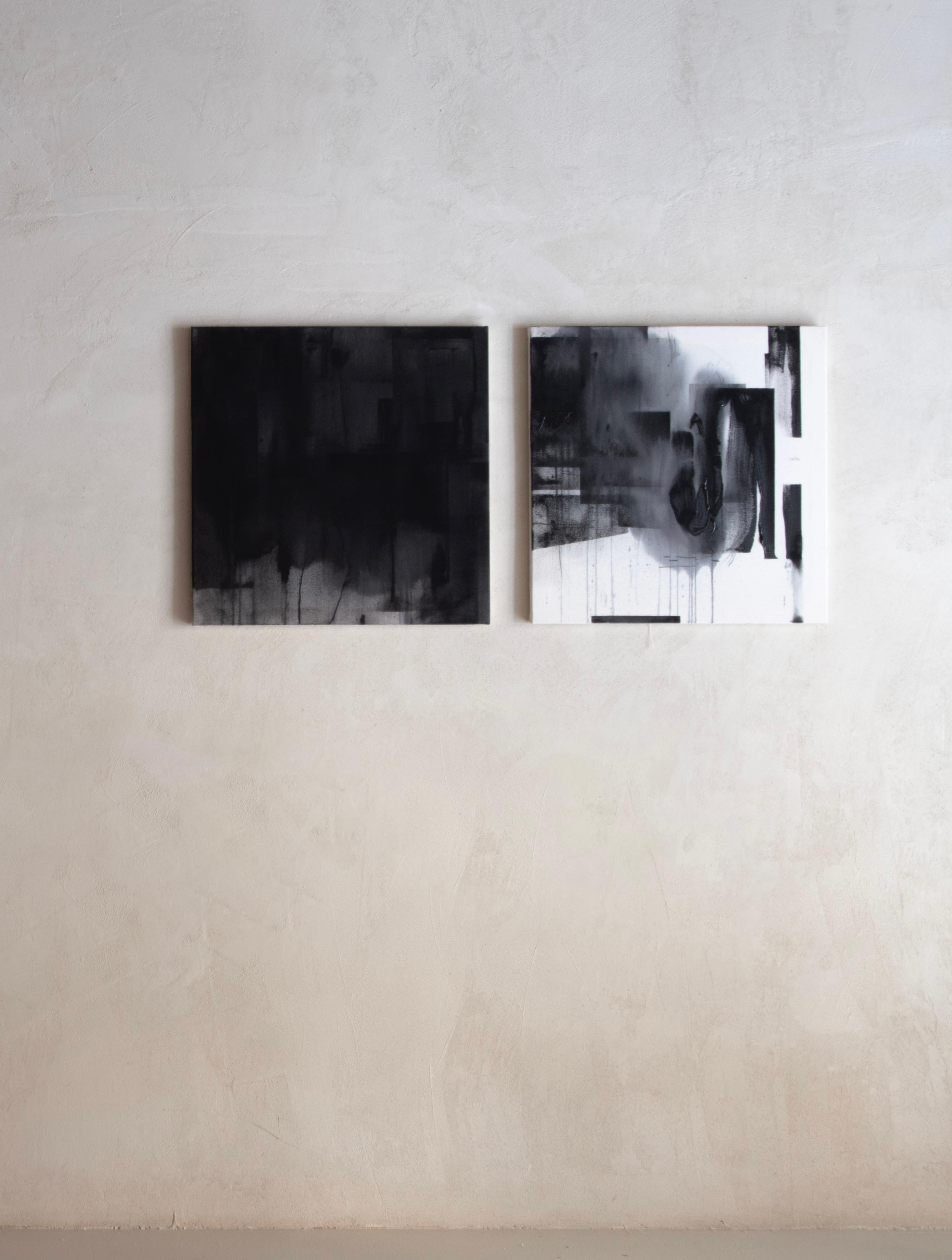 Abstraktes Diptychon Monochrome Komposition mit geschichteten Texturen von Beñat Olaberria