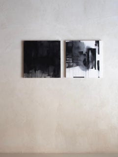 Abstraktes Diptychon Monochrome Komposition mit geschichteten Texturen von Beñat Olaberria