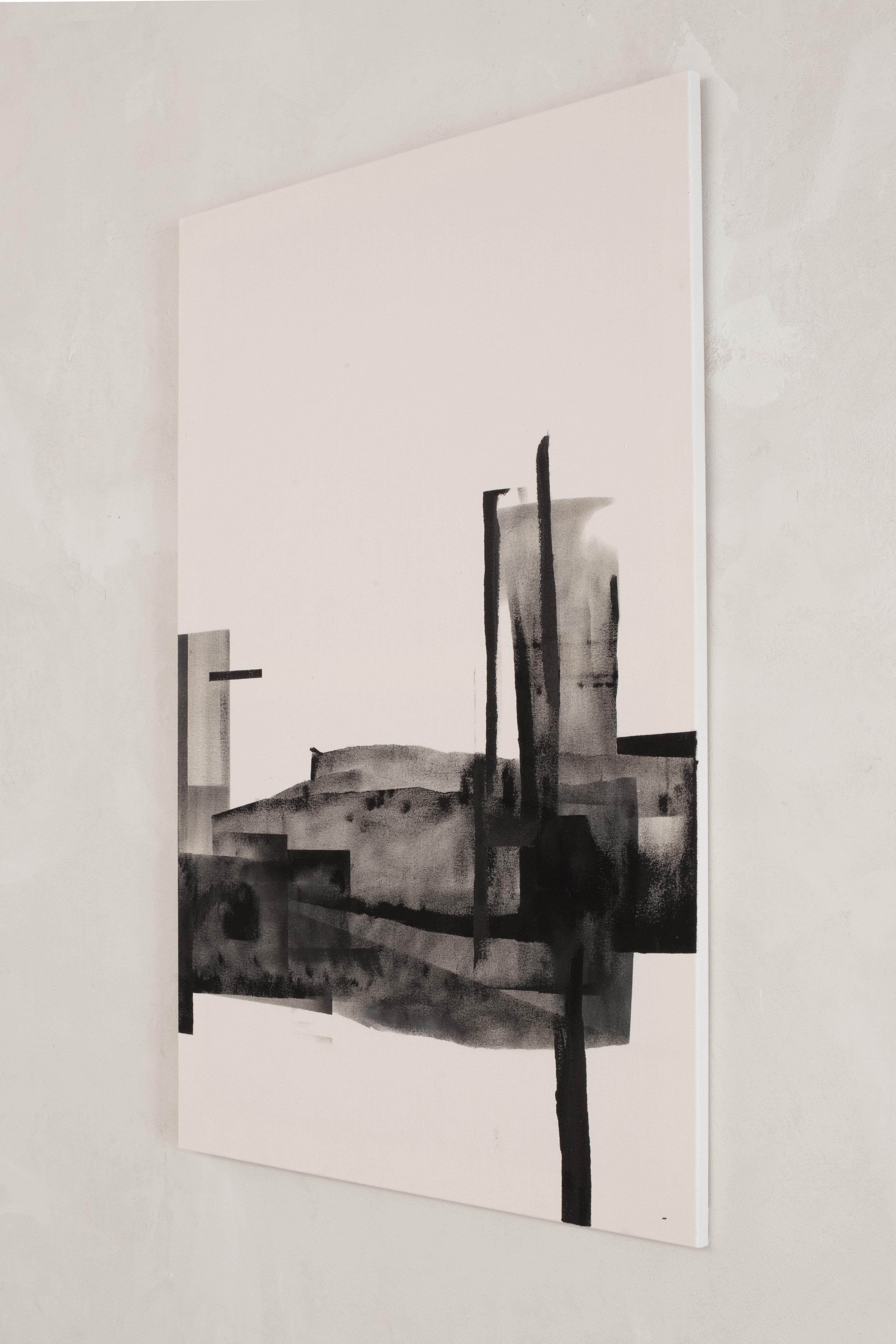 Abstract Monochrome Composition with Layered Textures by Beñat Olaberria For Sale 2