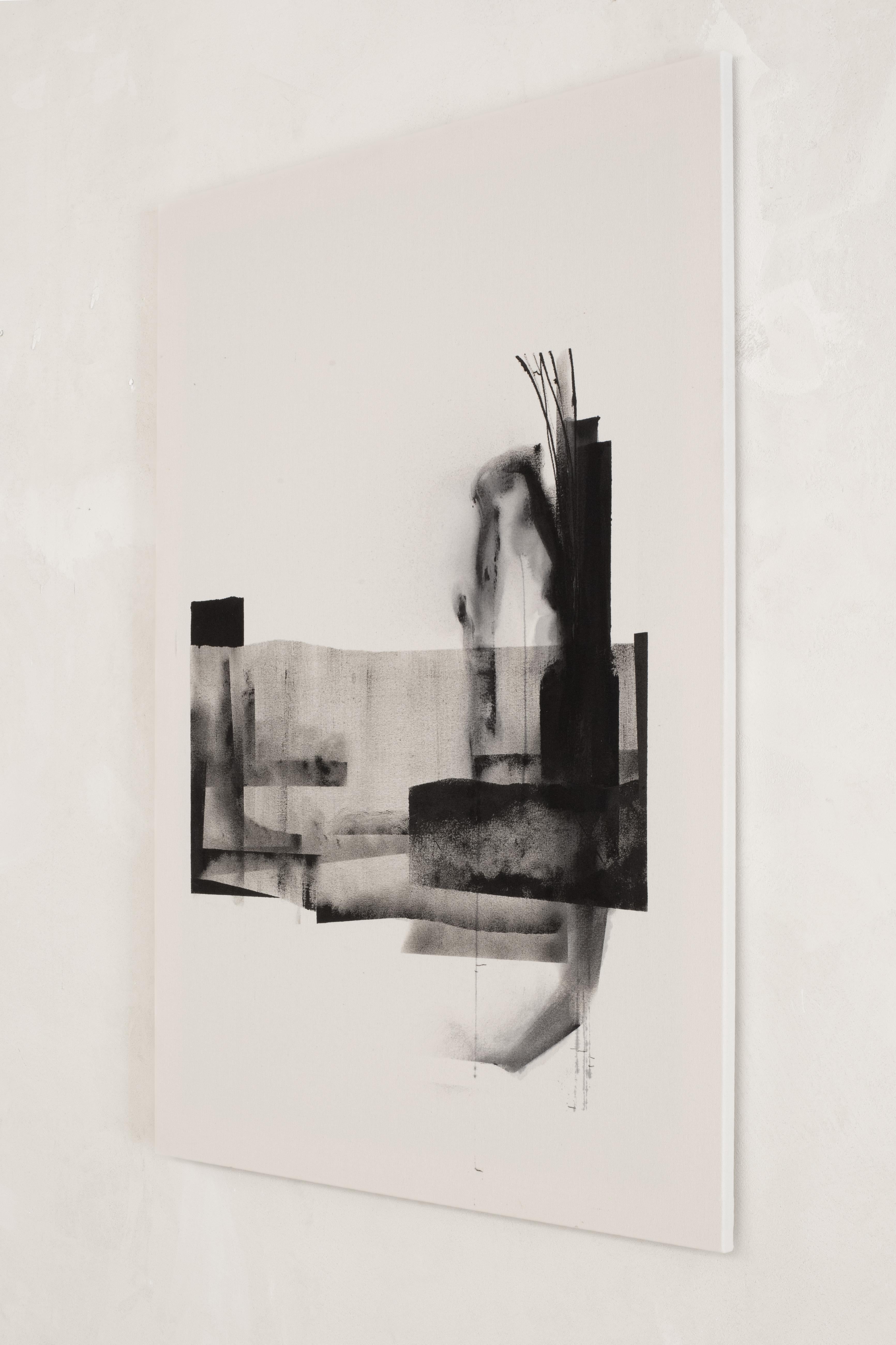 Abstract Triptych Monochrome Composition Layered Textures by Beñat Olaberria For Sale 1