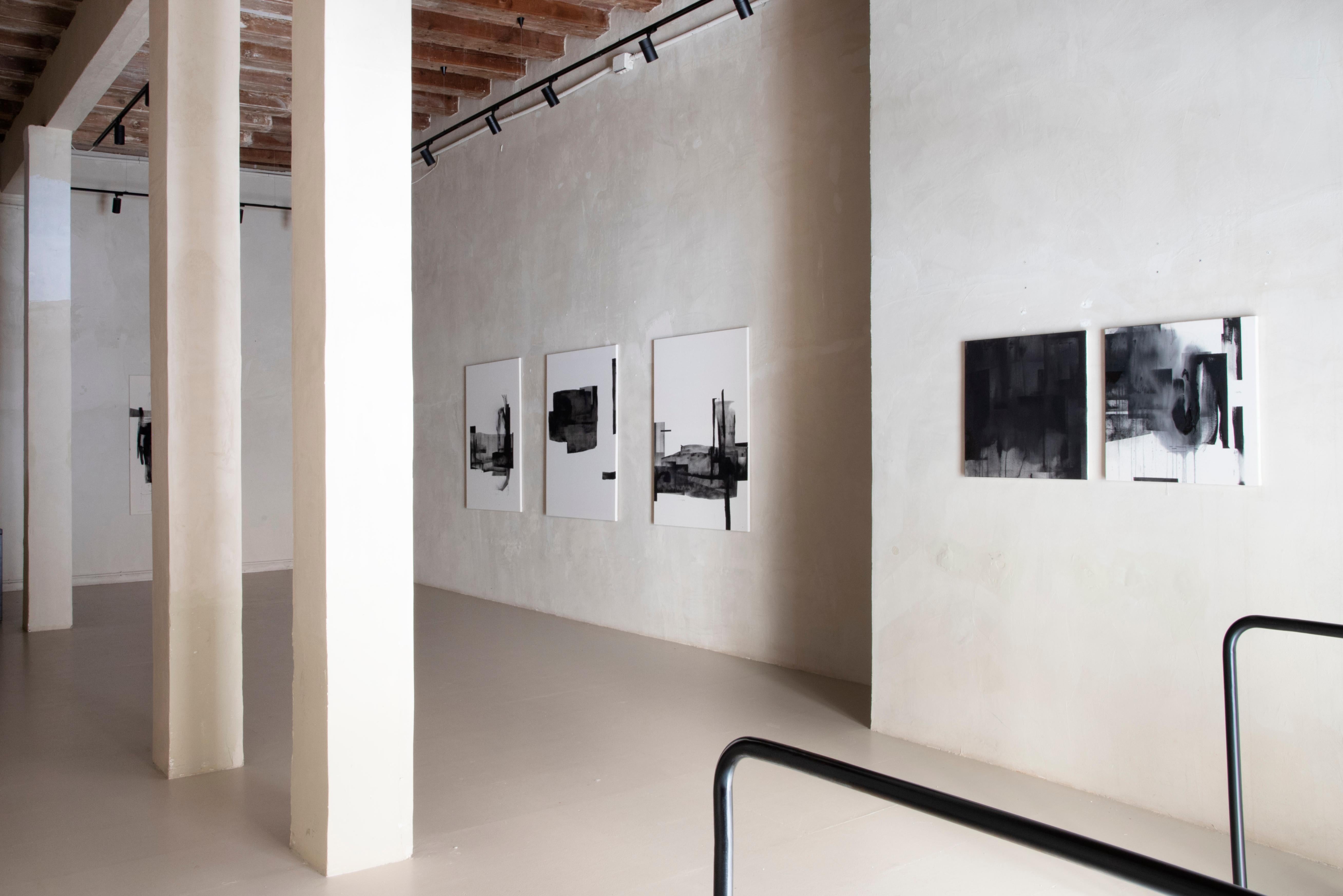 Abstract Triptych Monochrome Composition Layered Textures by Beñat Olaberria For Sale 6