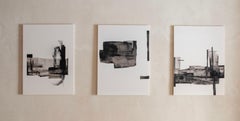 Abstract Triptych Monochrome Composition Layered Textures by Beñat Olaberria