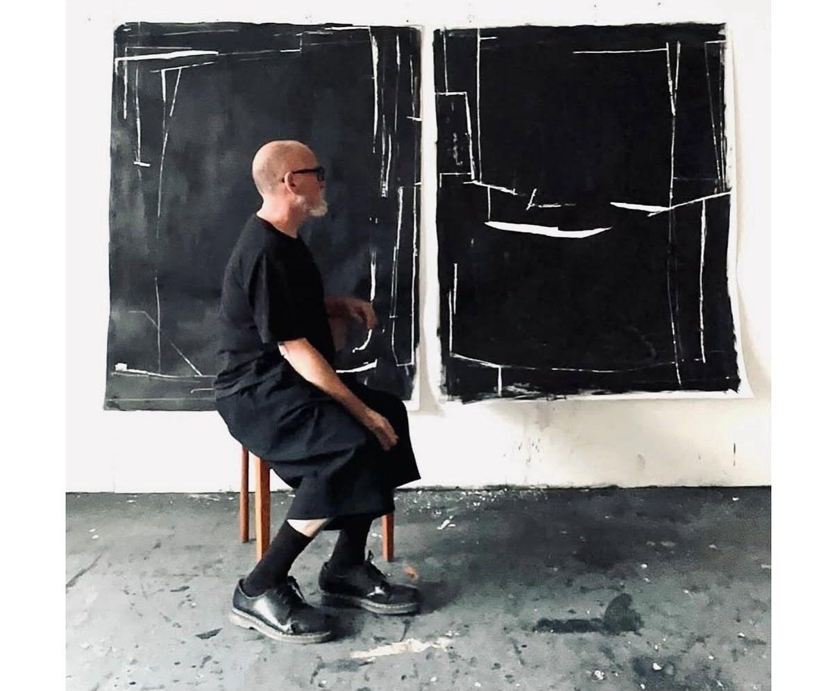 Dark Abstract Monochrome Composition with Layered Textures by Beñat Olaberria For Sale 4