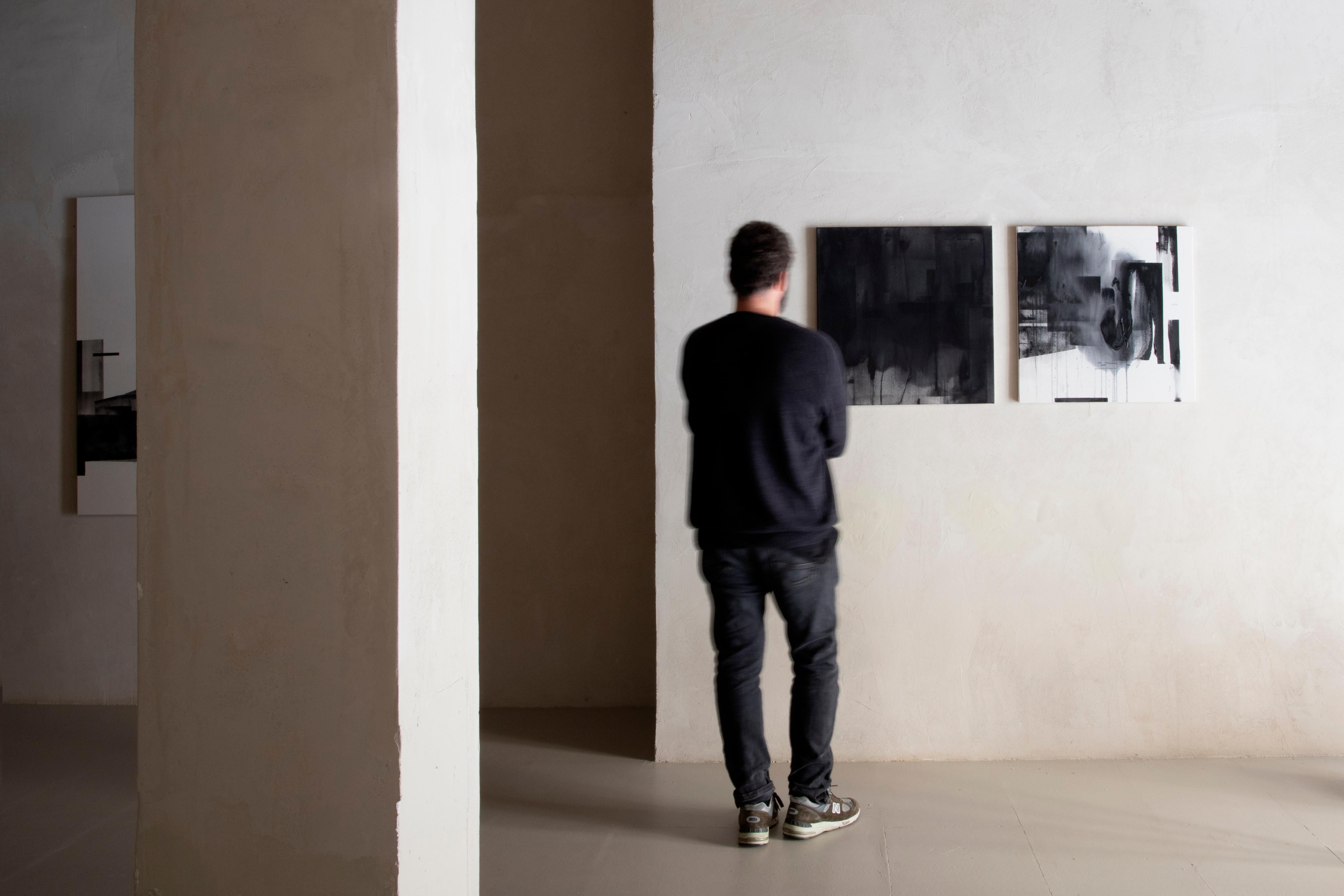 Dark Abstract Monochrome Composition with Layered Textures by Beñat Olaberria For Sale 7