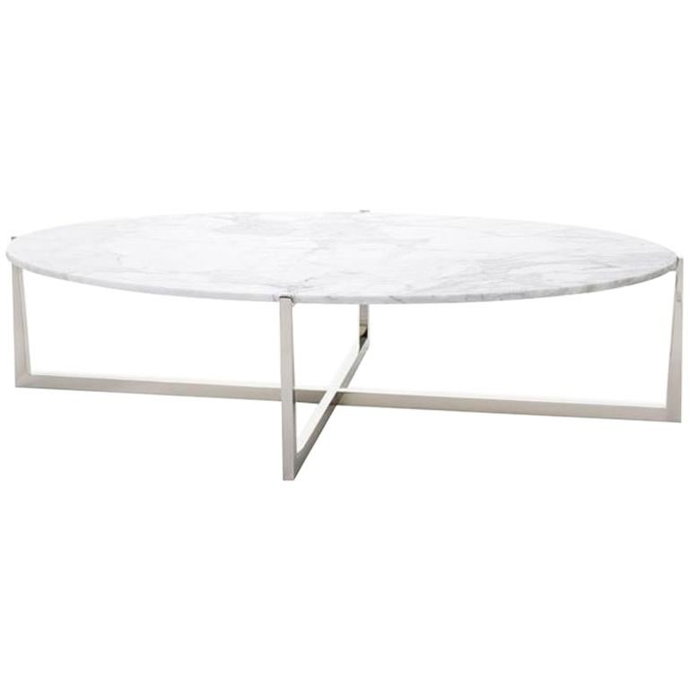 Beat Oval Coffee Table with Calacatta Marble Top by Powell & Bonnell For Sale