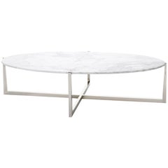 Beat Oval Coffee Table with Calacatta Marble Top by Powell & Bonnell