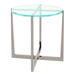 Beat Side Table with Clear Glass Top and Black Chrome Base by Powell & Bonnell