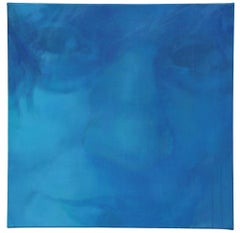 Frame II - Zeitgenössische figurative Porträtmalerei, Abstrakt, Frauengesicht, Blau