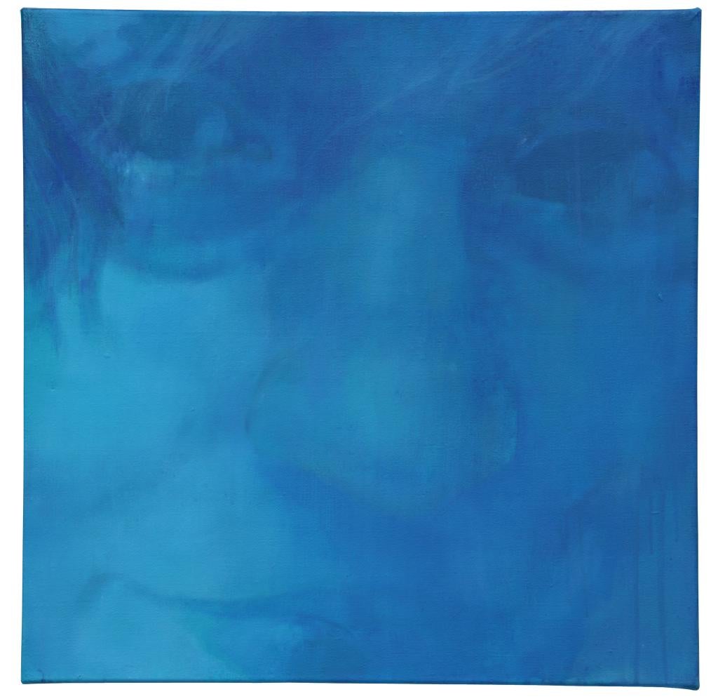 Beata Cedrzyńska Figurative Painting - Frame II - Contemporary Figurative Portrait Painting, Abstract, Woman Face, Blue