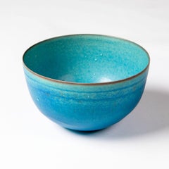 Beate Andersen Danish Stoneware Bowl with Turquoise Blue Glaze, Signed and Dated