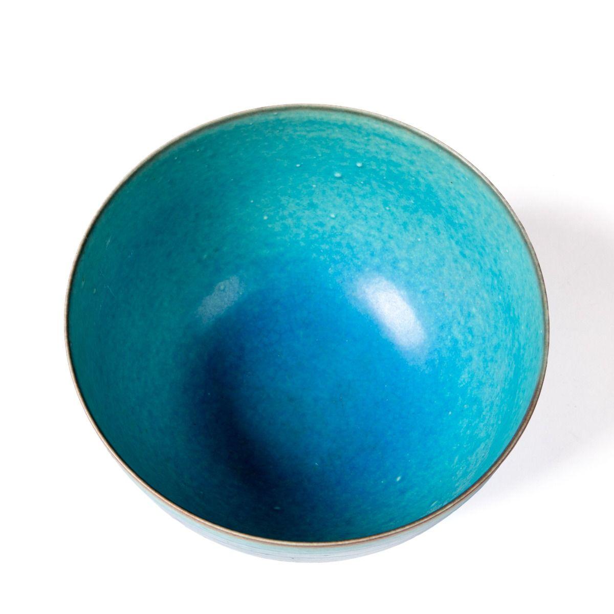 Danese Ciotola in gres danese Beate Andersen con smalto blu turchese, firmata e datata in vendita