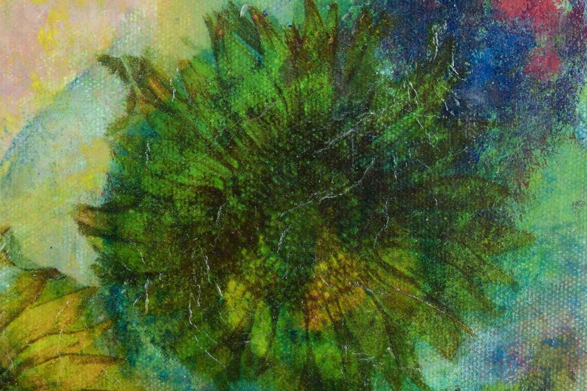 Beate Larsen, artista danesa. Óleo sobre lienzo. Bodegón con motivo de girasoles en Excelente estado para la venta en Copenhagen, DK