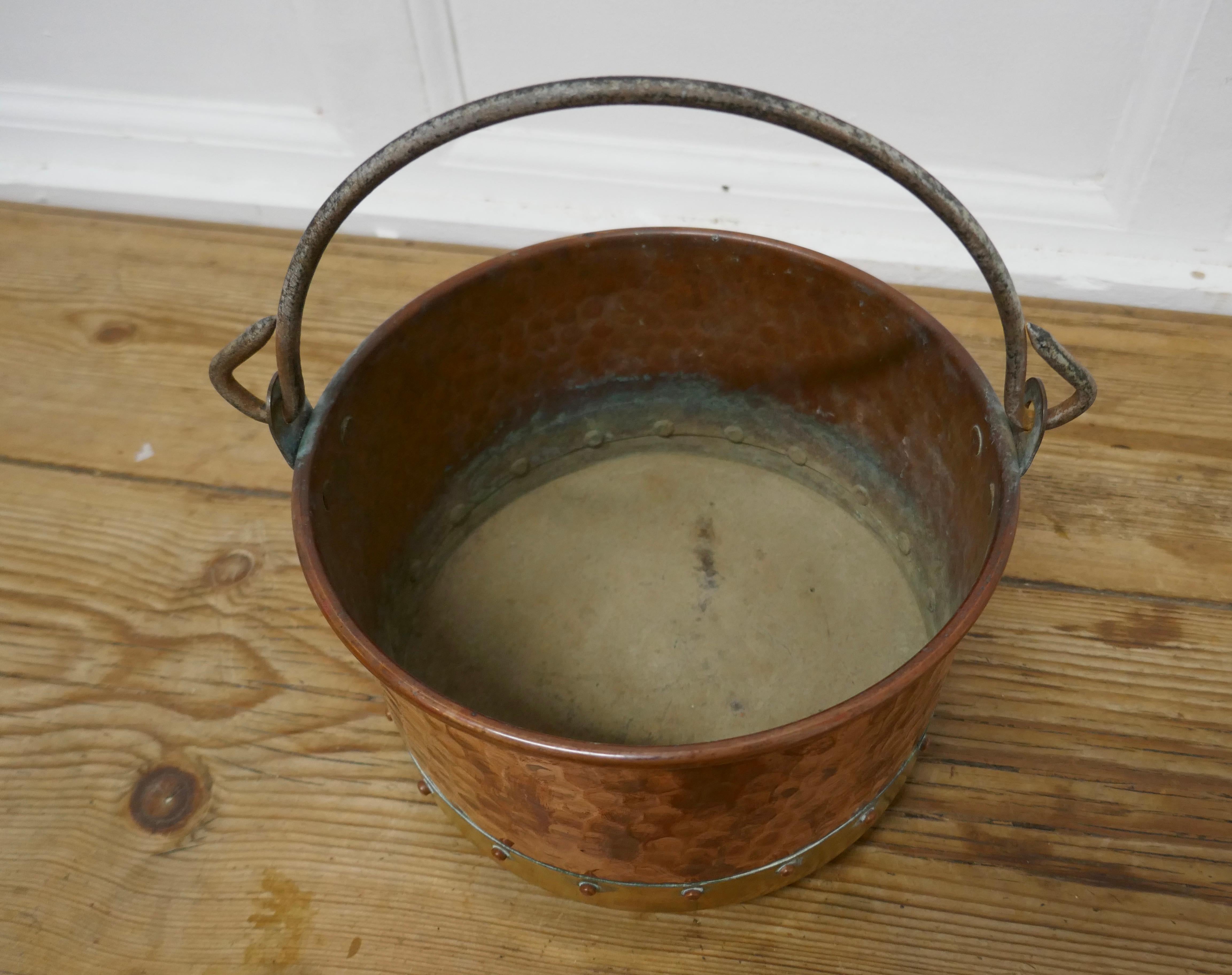 Arts and Crafts Beaten Copper and Brass Bucket Planter