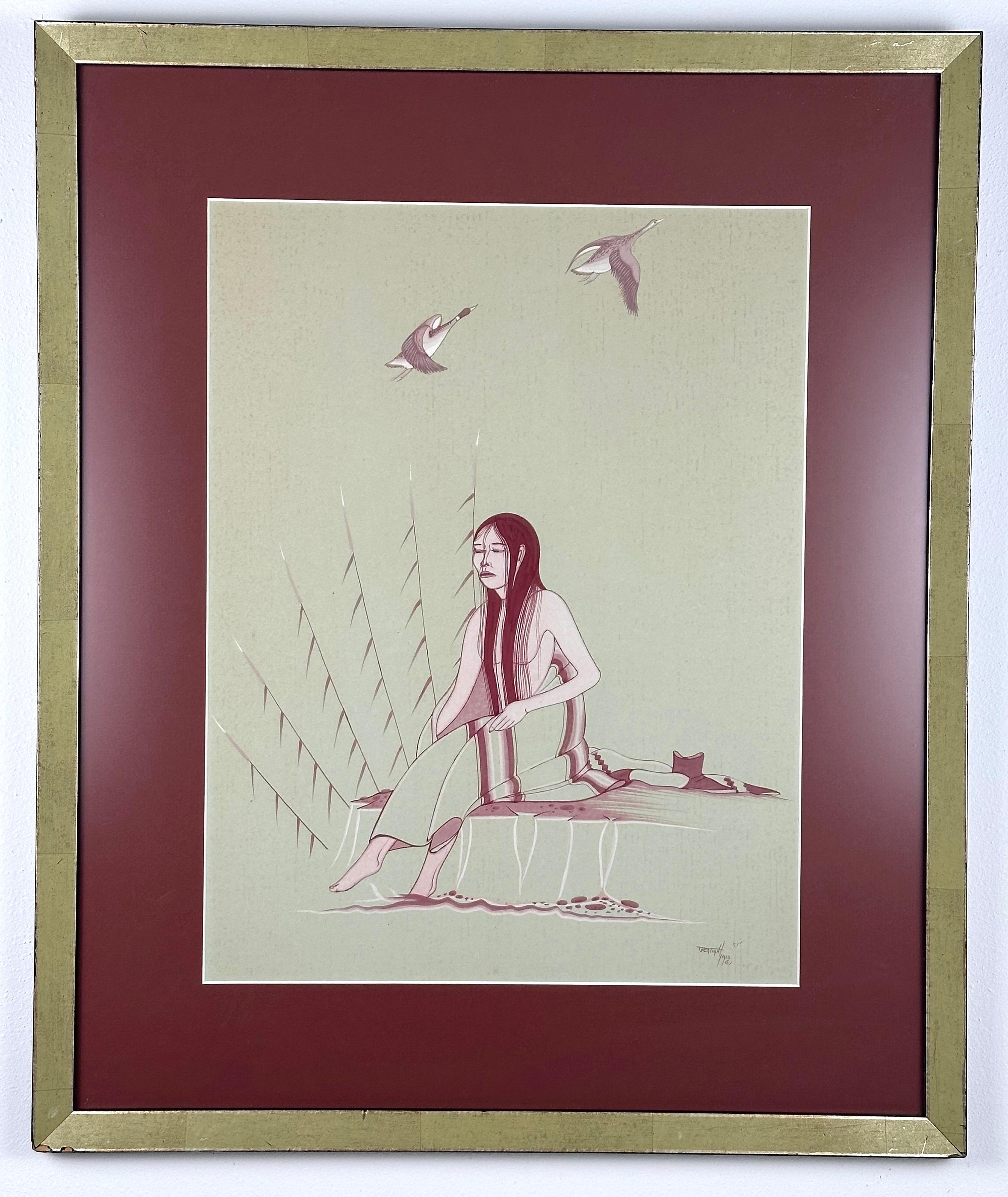 Figurative Painting de Beatien Yazz - Mujer Baño Ritual de Pies (pintura de los indios americanos Navaho)