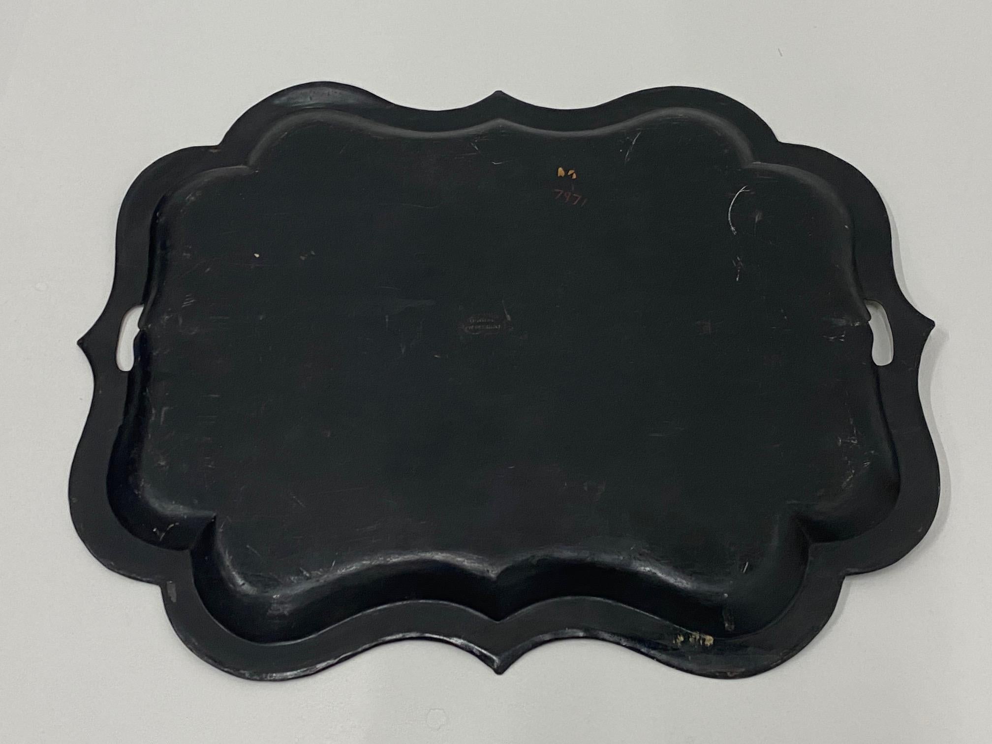 Beautiful Large Antique European Hand Painted Tole Tray In Good Condition In Hopewell, NJ