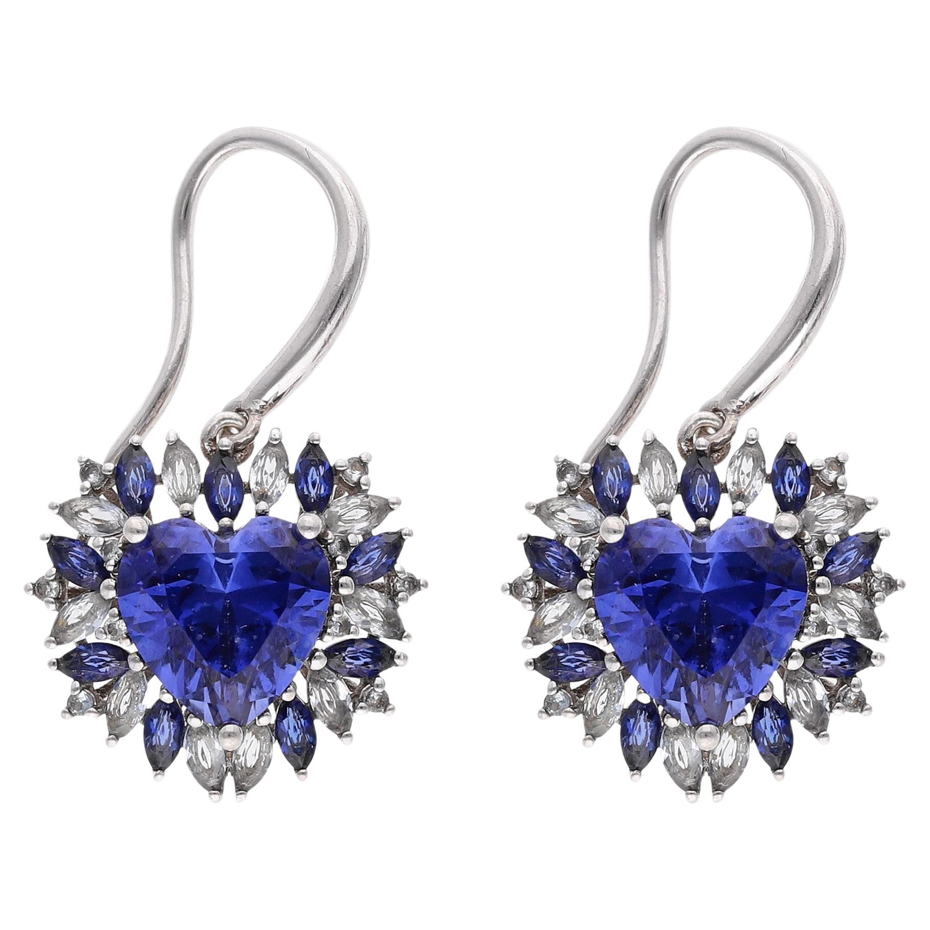 Beating Heart Earrings - Blue Sapphires, Silver For Sale