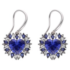 Beating Heart Earrings - Blue Sapphires, Silver