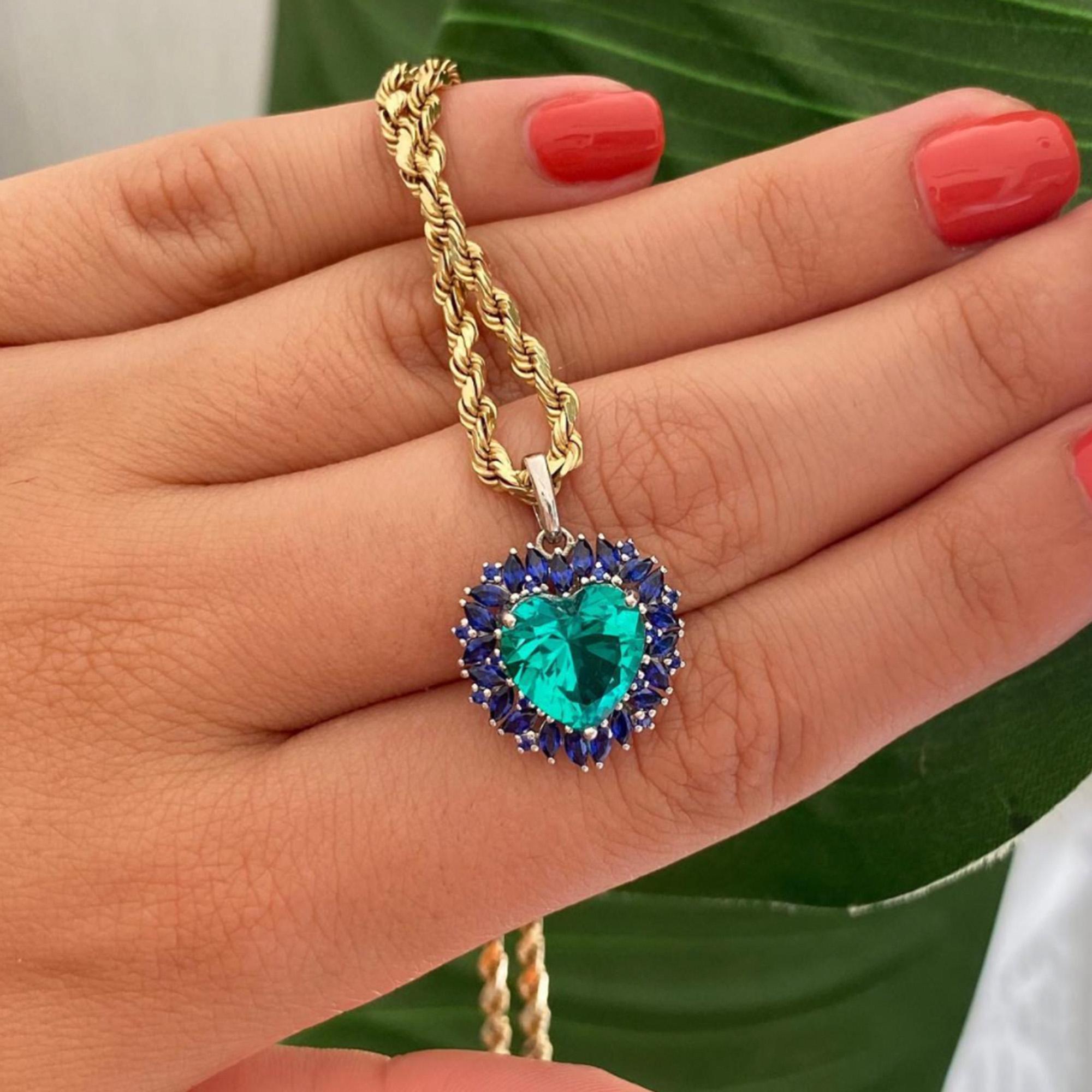 Story:

A classic symbol of love, the heart is the centre of our emotions. Our inspiration for the beating heart pendants come from the way that colours can represent our feelings & mood.

Emeralds and sapphires are the perfect combination to