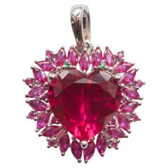 Beating Heart Pendant, Rubies and Emeralds, Silver