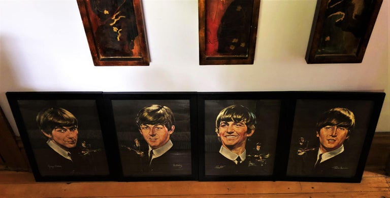 Mid-Century Modern Beatles Portraits Set Original Vintage 1964 Posters Framed Nicholas Volpe