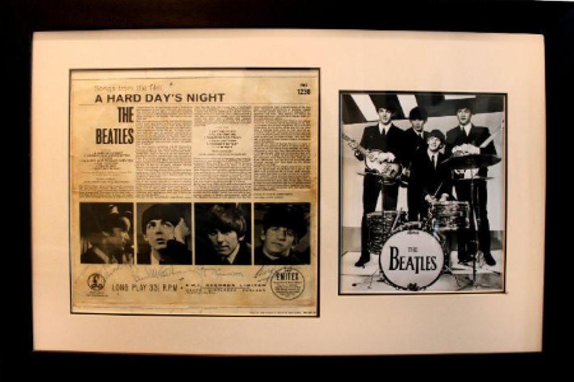 - Signed clearly by all four members of the Beatles beneath their portraits.

- One of only 8-10 known to exist, according to Autograph Magazine's census.

- Superb condition, with only light wear to the edges and some toning.

The Beatles and their