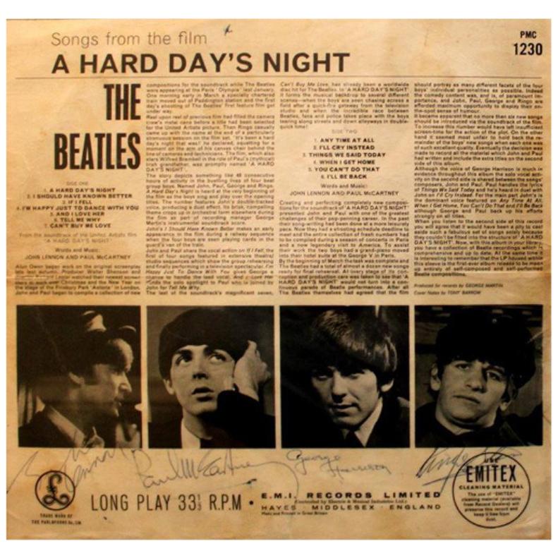 Beatles genuine signed A Hard Day's Night album cover