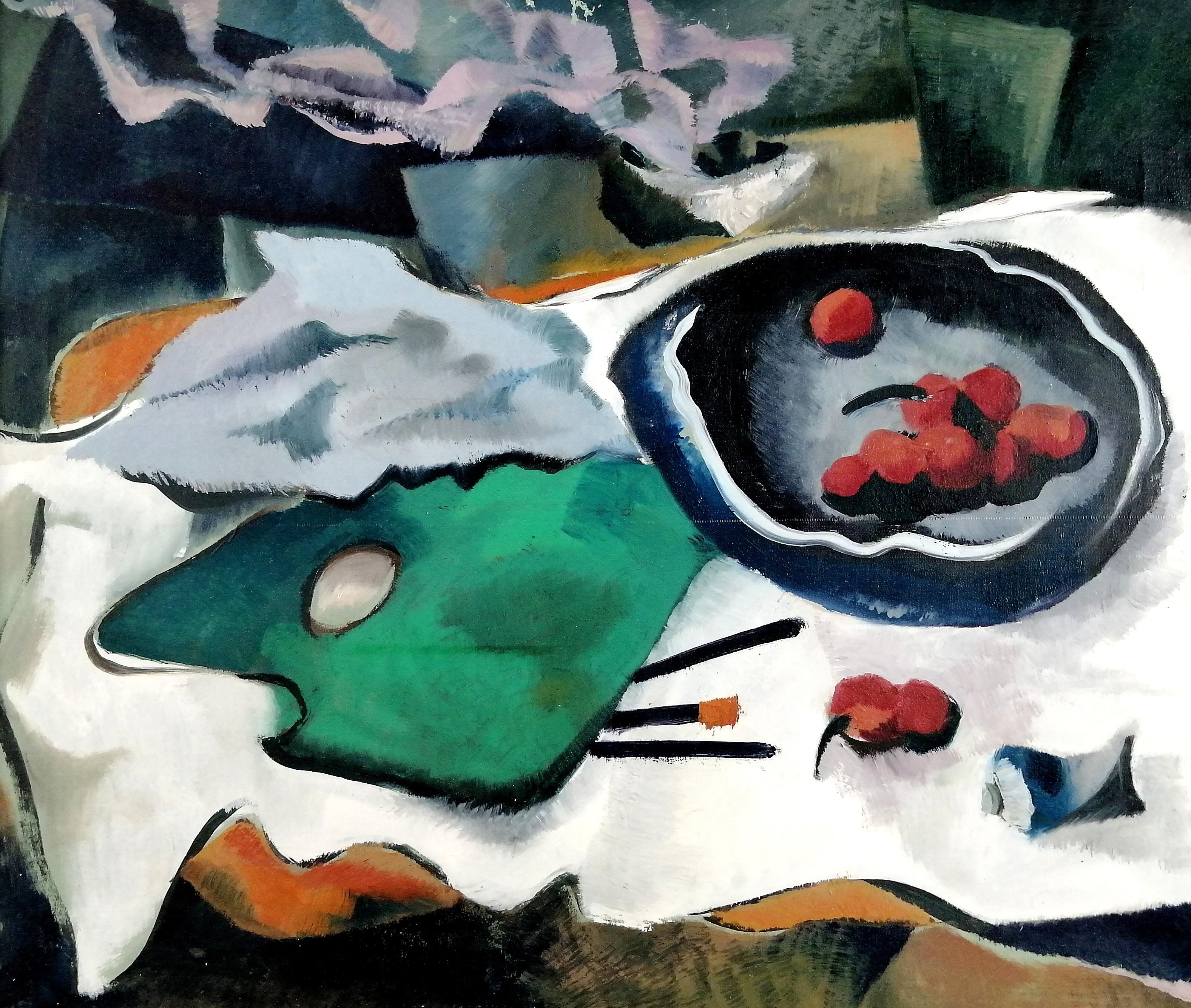 Studio Stillleben – Französisches kubistisches Ölgemälde auf Leinwand, Lhote, Mitte des 20. Jahrhunderts – Painting von Béatrice Appia