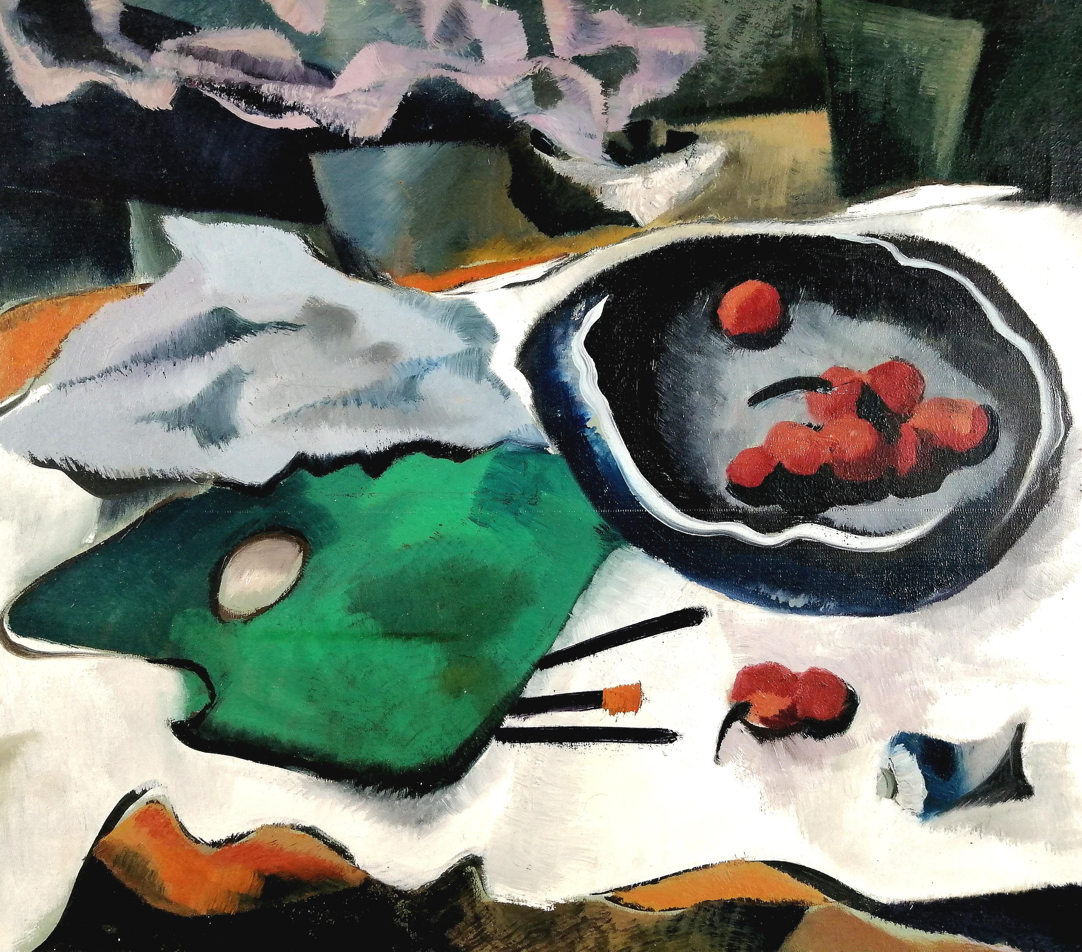 Studio Stillleben – Französisches kubistisches Ölgemälde auf Leinwand, Lhote, Mitte des 20. Jahrhunderts (Kubismus), Painting, von Béatrice Appia