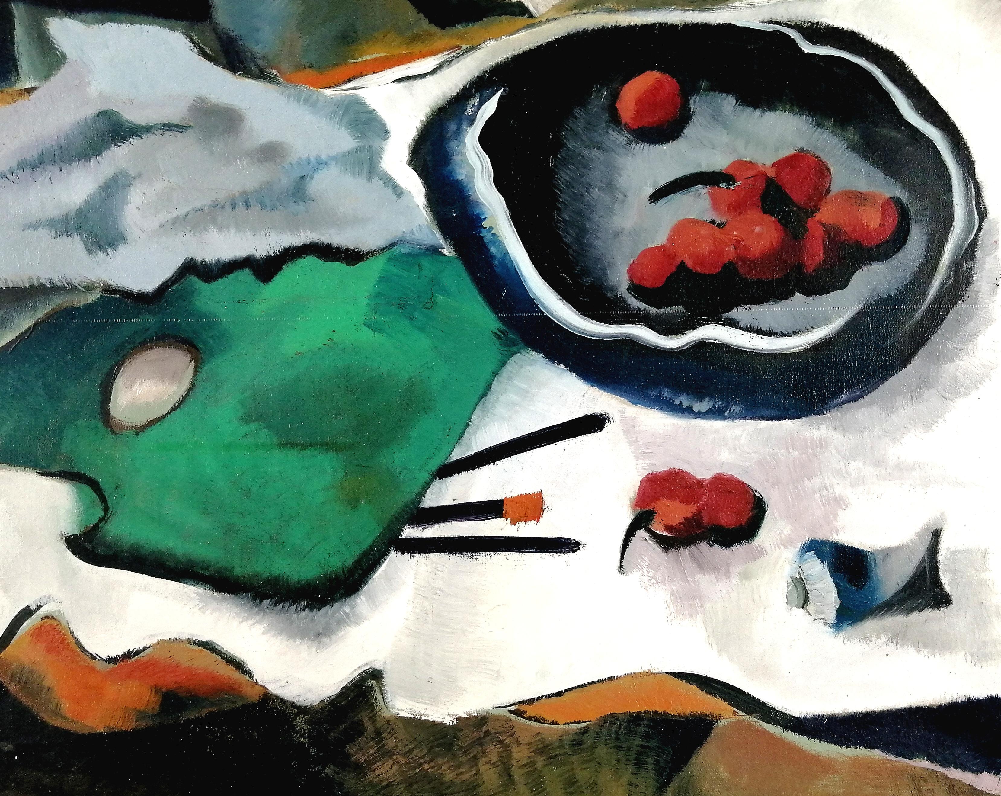 Studio Still Life - Pittura cubista francese della metà del 20° secolo, olio su tela Lhote - Still-Life Painting Beige di Béatrice Appia