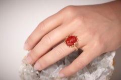 18K Rose Gold Carnelian Made in Italy Grounding Asymmetrical Bold Cocktail Ring